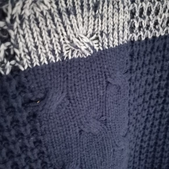 Vintage Blue Cable Knit Thick Button Down Turtleneck Sweater Size LG (T-338) - Picture 8 of 13